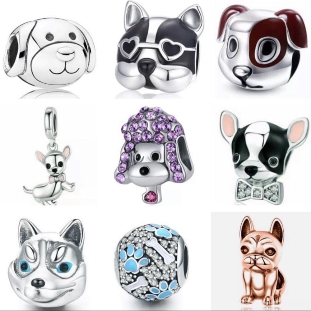 9 Charms Friendly Dog, Bull Terrier, Boston Terrier, Poodle Chihuahua Charm Set